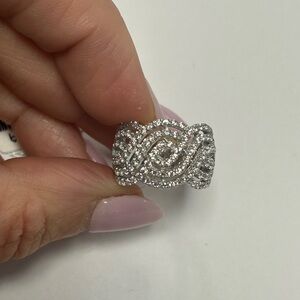 Suzy Levian White Sterling Silver White CZ Half Wide Band Ring NWT